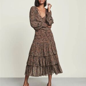 Veronica Beard Floral Midi Dress - Brown